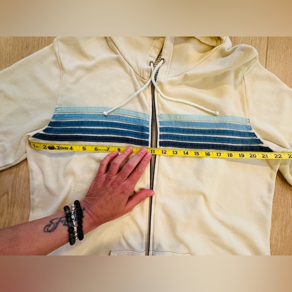 Aviator Nation Cream Zip-Up Sweater with Blue Stripes - Picture 6 of 16